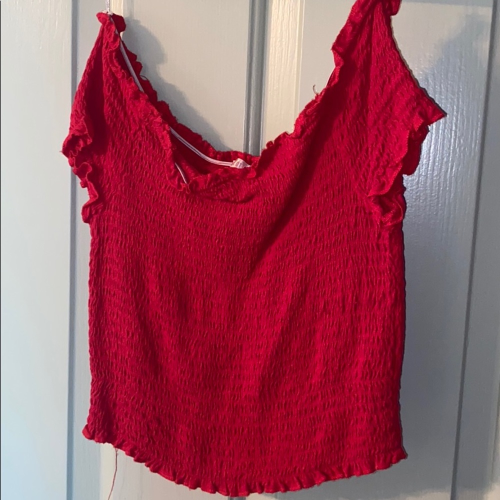 red off the shoulder picnic top